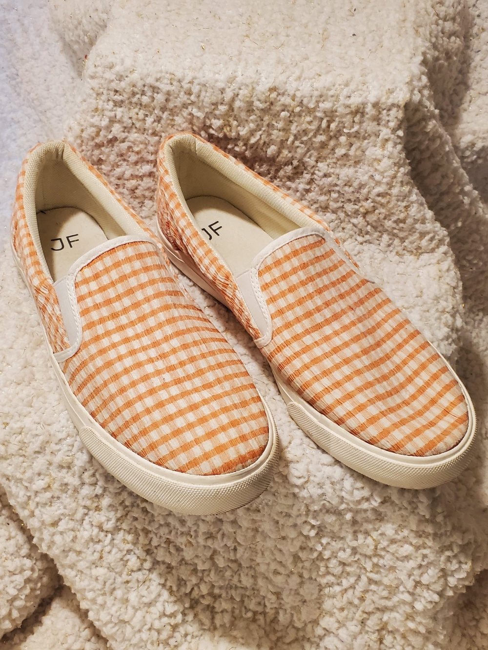 JustFab Orange And White Gingham Slip-On Flats